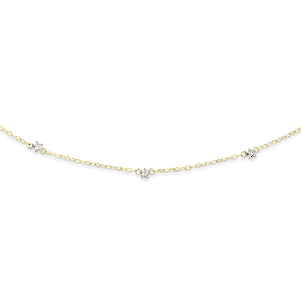 14K Two-tone Oval Chain Diamond Cut Dots w/ 2in Ext Necklace