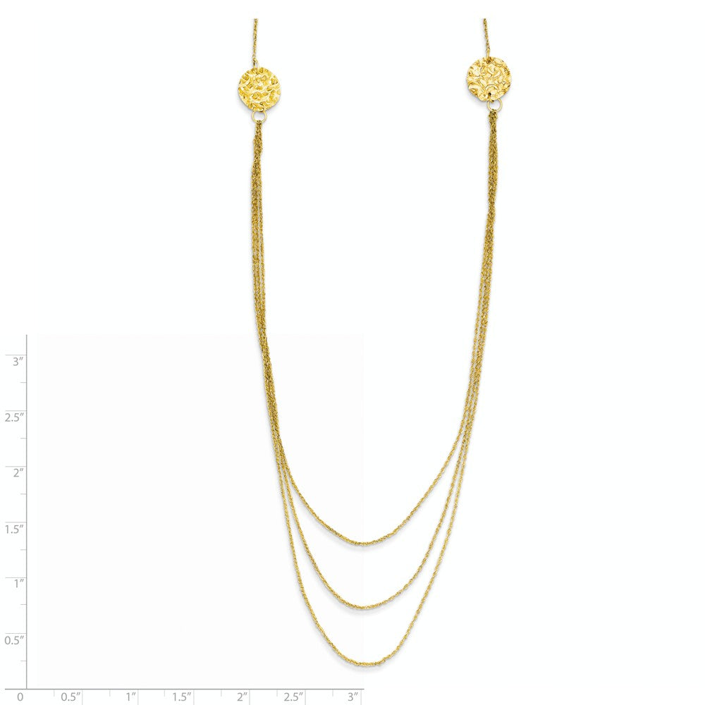 14K 3 Layer Ropa Chain Texture Side Circles W/ 2in Ext Necklace