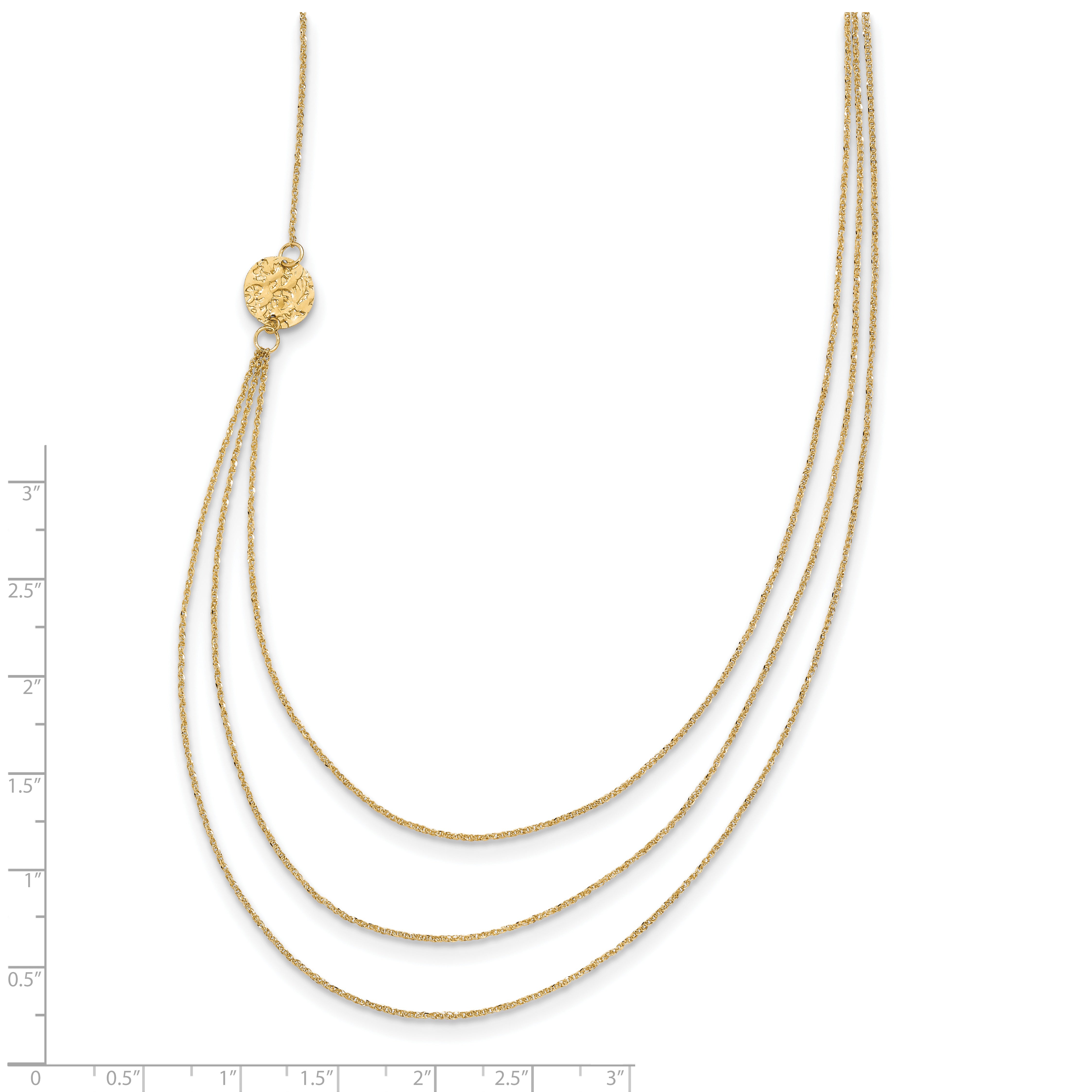 14K 3 Layer Ropa Chain Texture Side Circles W/ 2in Ext Necklace Secondary image