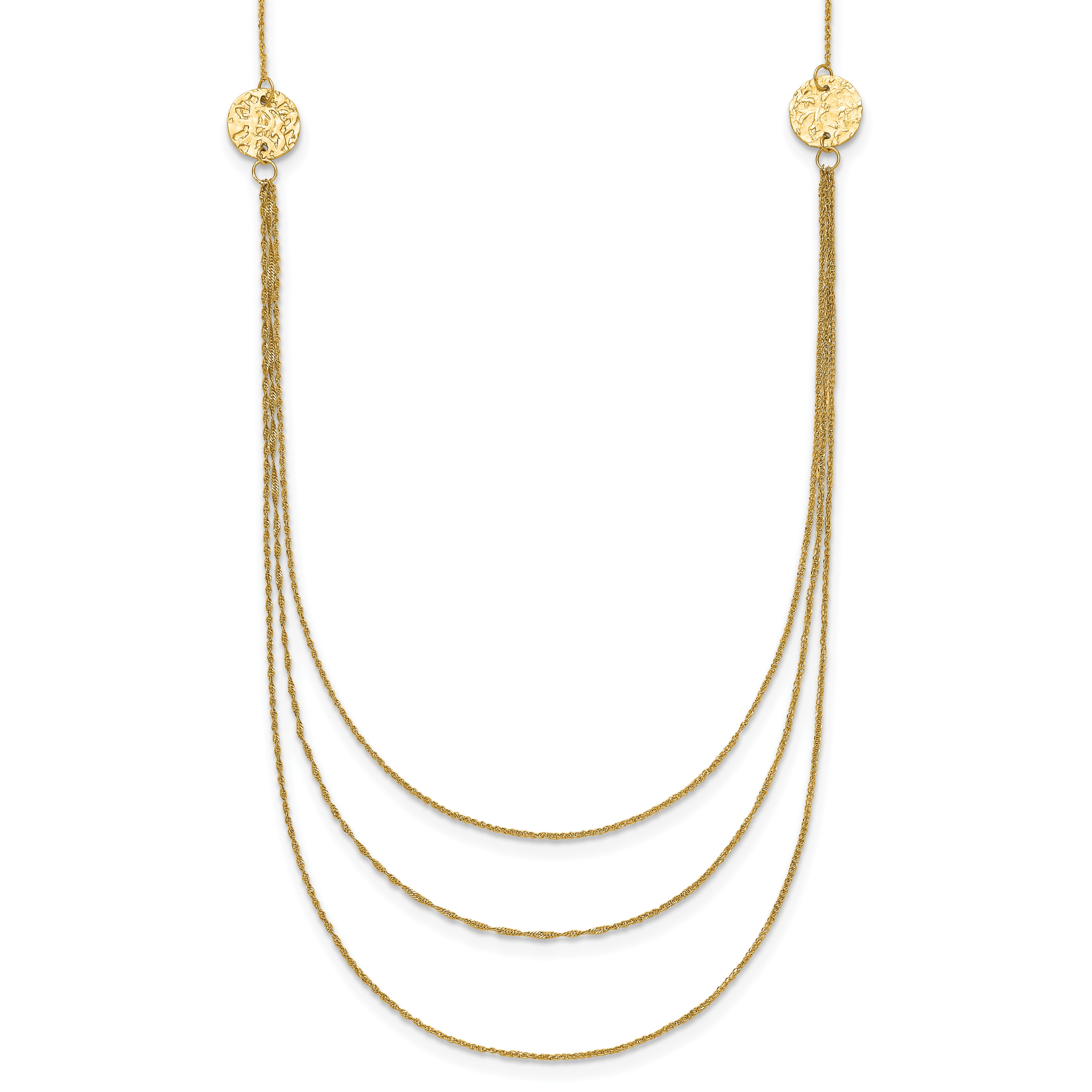 14K 3 Layer Ropa Chain Texture Side Circles W/ 2in Ext Necklace Main image