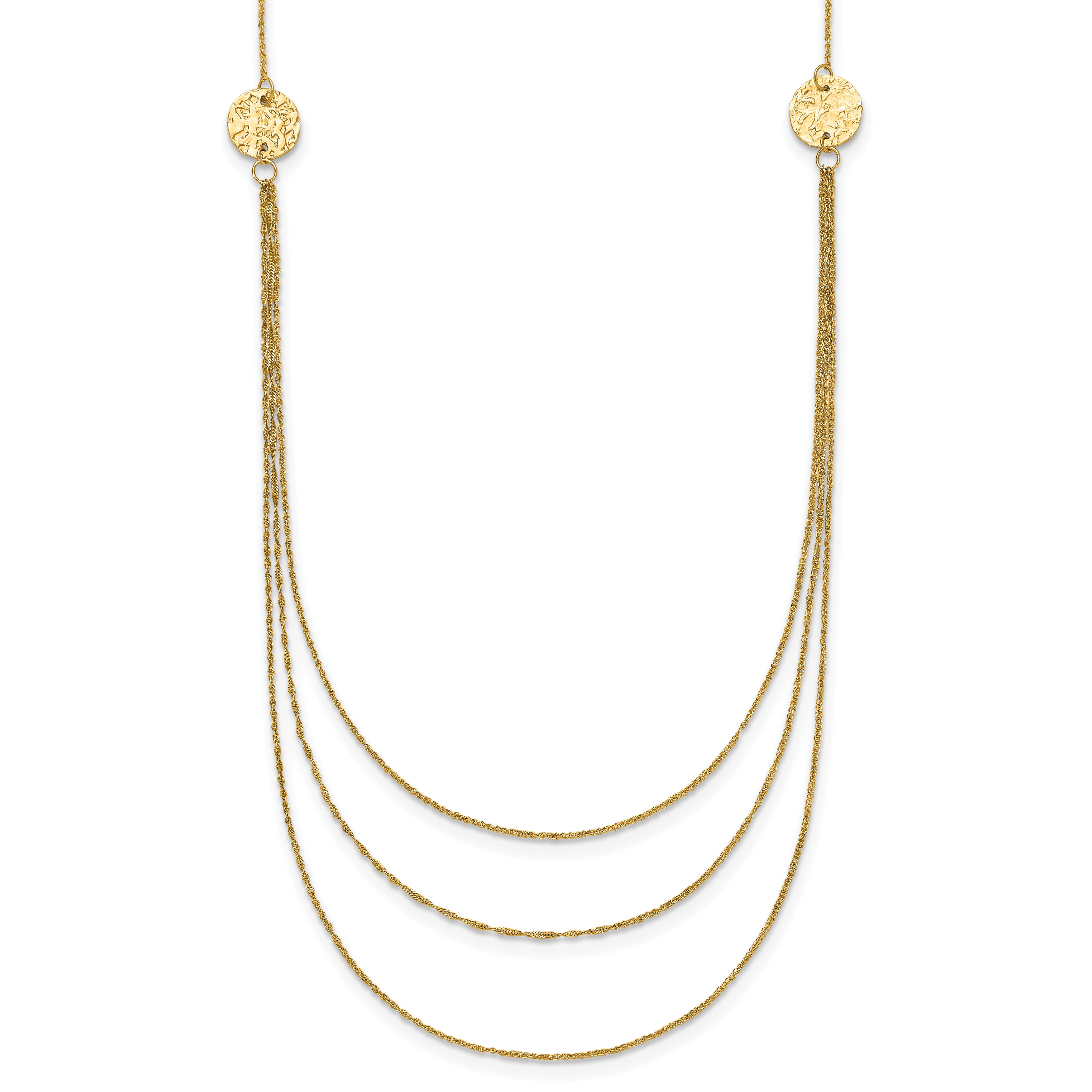 14K 3 Layer Ropa Chain Texture Side Circles W/ 2in Ext Necklace