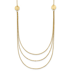 14K 3 Layer Ropa Chain Texture Side Circles W/ 2in Ext Necklace