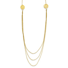 14K 3 Layer Ropa Chain Texture Side Circles W/ 2in Ext Necklace
