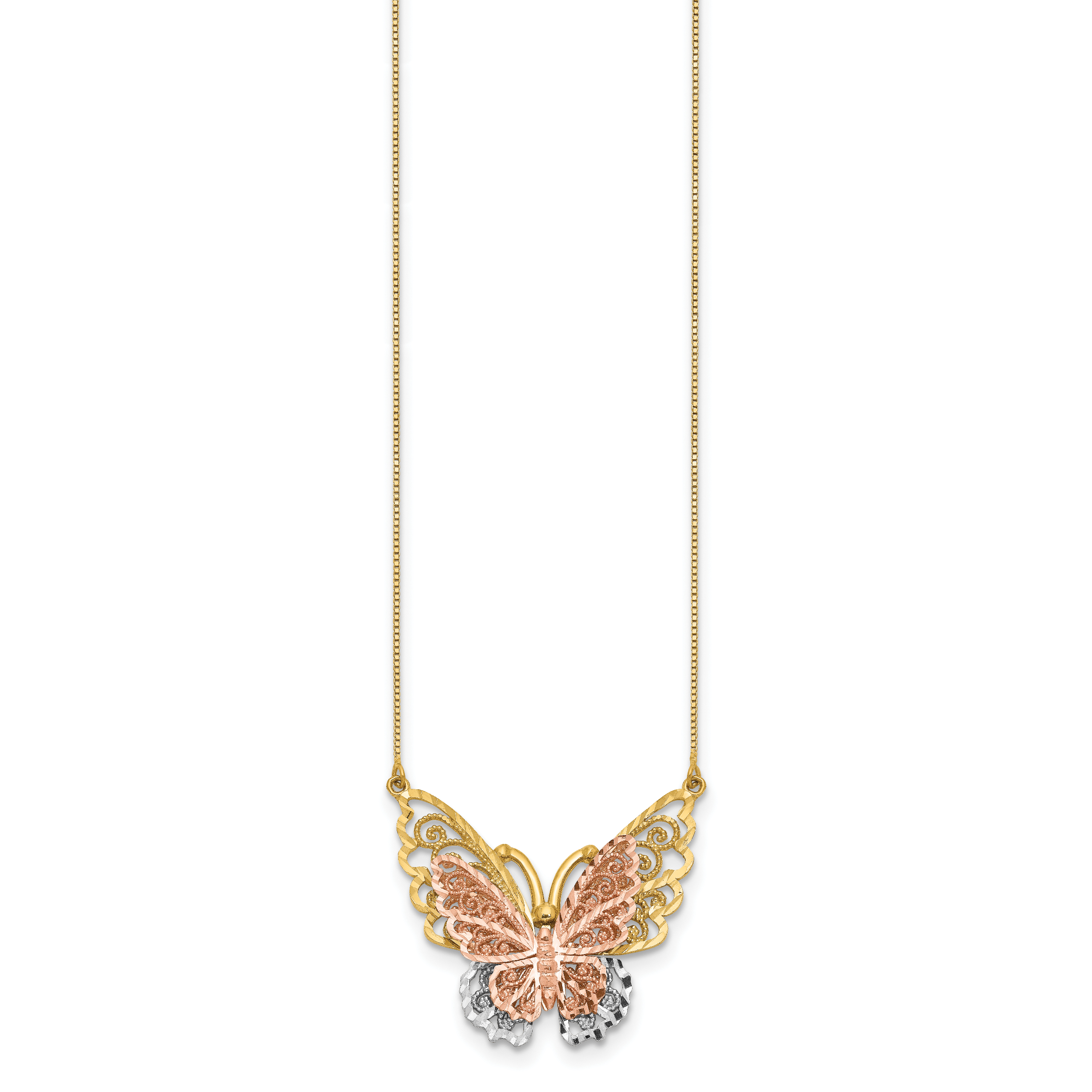14k Yellow & Rose Gold w/ Rhodium Butterfly Necklace Secondary image