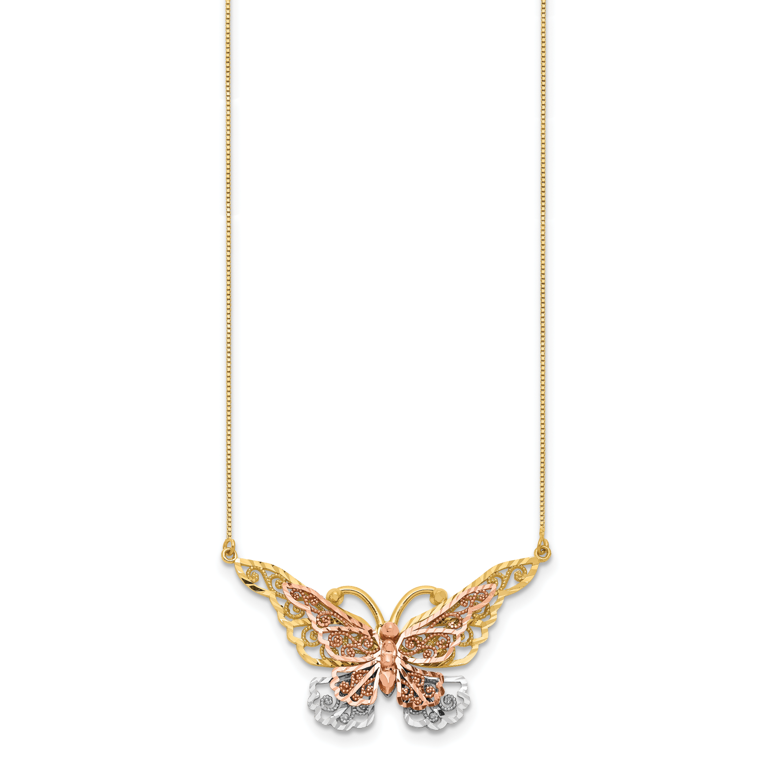 14k Yellow & Rose Gold w/ Rhodium Butterfly Necklace Secondary image