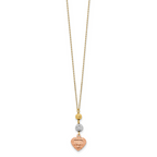 14K Tri-color Ropa Diamond Cut Beads & Heart w/ 2in Ext Necklace
