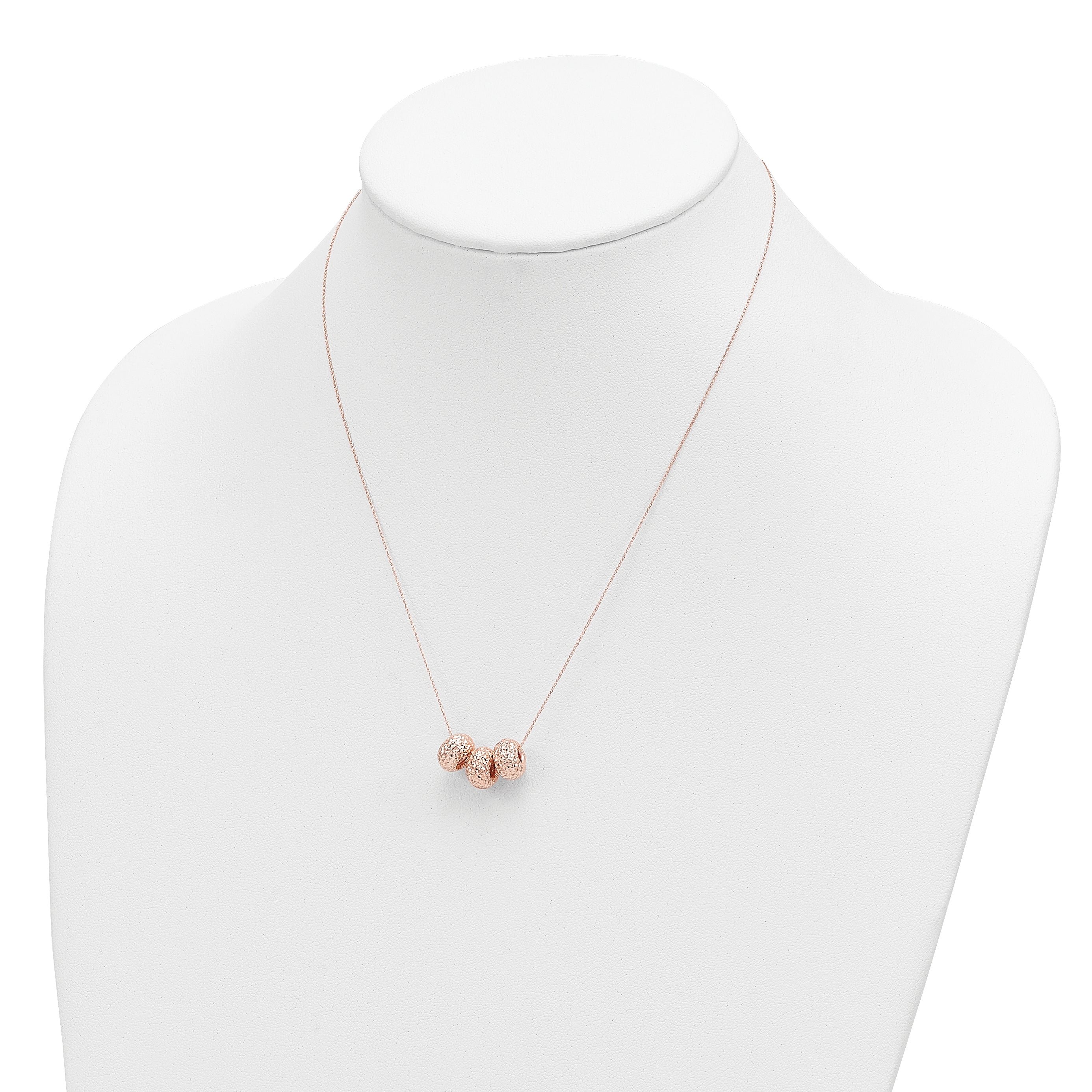 14K Rose Gold Ropa Diamond Cut Beads W/ 2in Ext Necklace