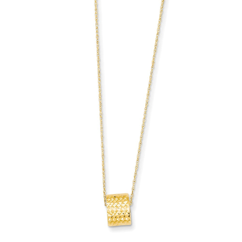 14K Rope Chain w/ Barrel Bead w/ 2in Extension Necklace