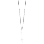 14K White Gold Diamond-Cut Beaded Rosary Necklace Unisex 24-Inch