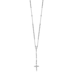 14k White Gold Diamond-cut 3mm Beaded Rosary 24 inch Necklace