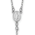 14K White Gold Diamond-Cut Beaded Rosary Necklace Unisex 24-Inch