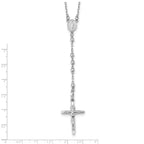 14K White Gold Diamond-Cut Beaded Rosary Necklace Unisex 24-Inch
