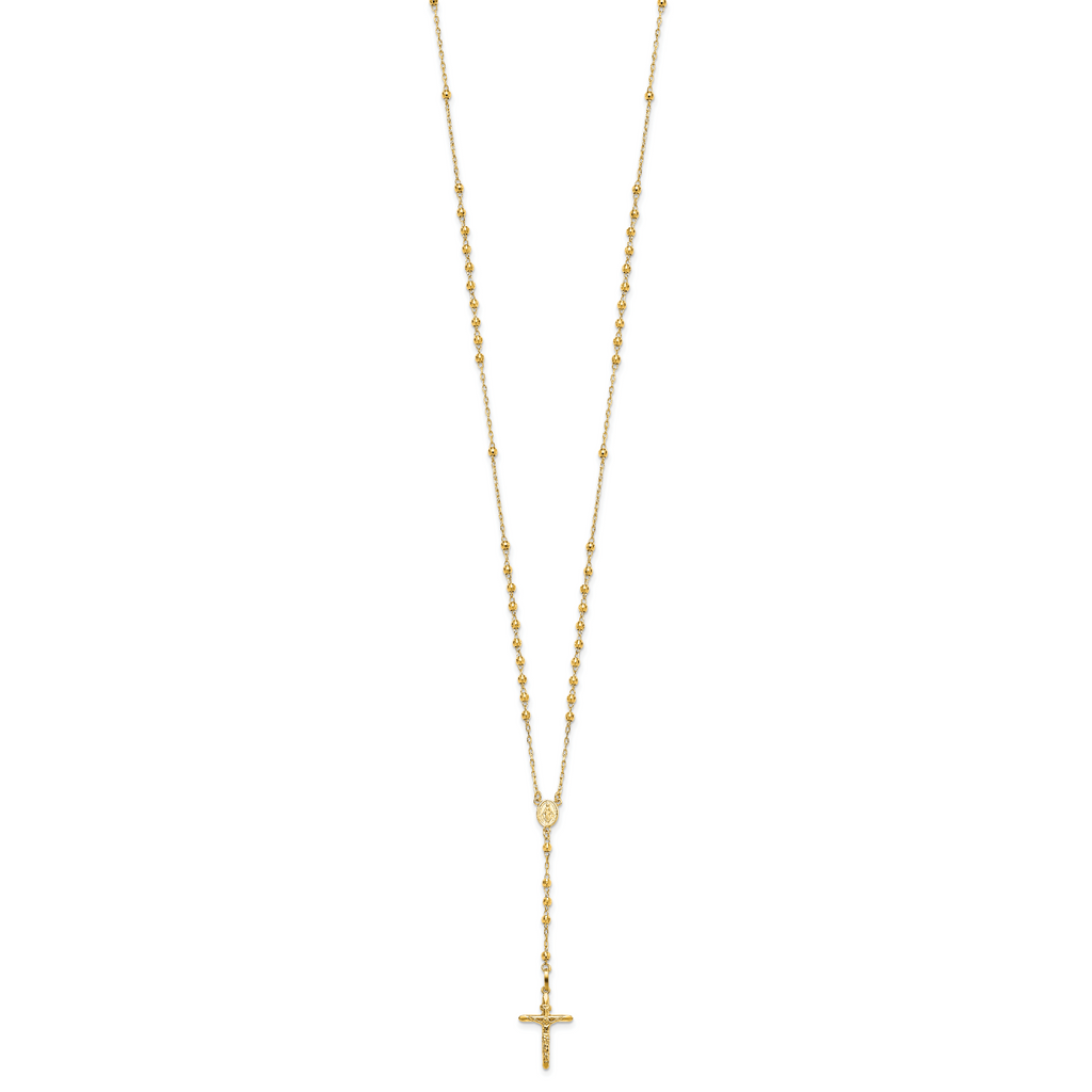 14k Diamond-cut 3mm Beaded Semi-solid Rosary Necklace
