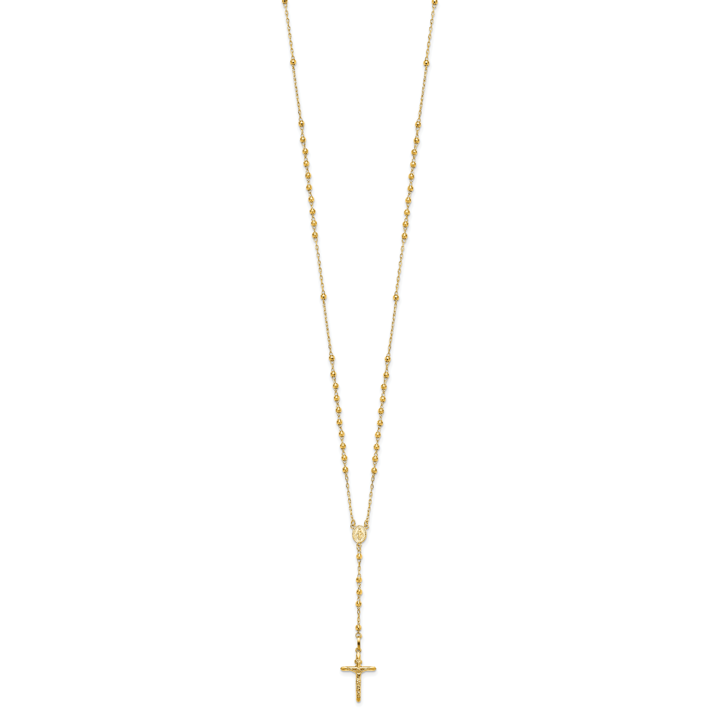 14k Diamond-cut 3mm Beaded Semi-solid Rosary Necklace