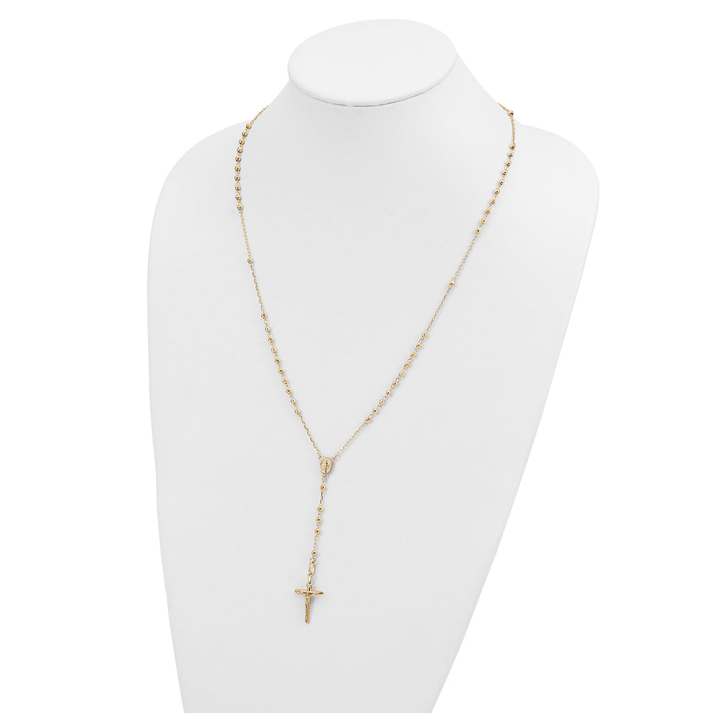 14k Diamond-cut 3mm Beaded Semi-solid Rosary Necklace