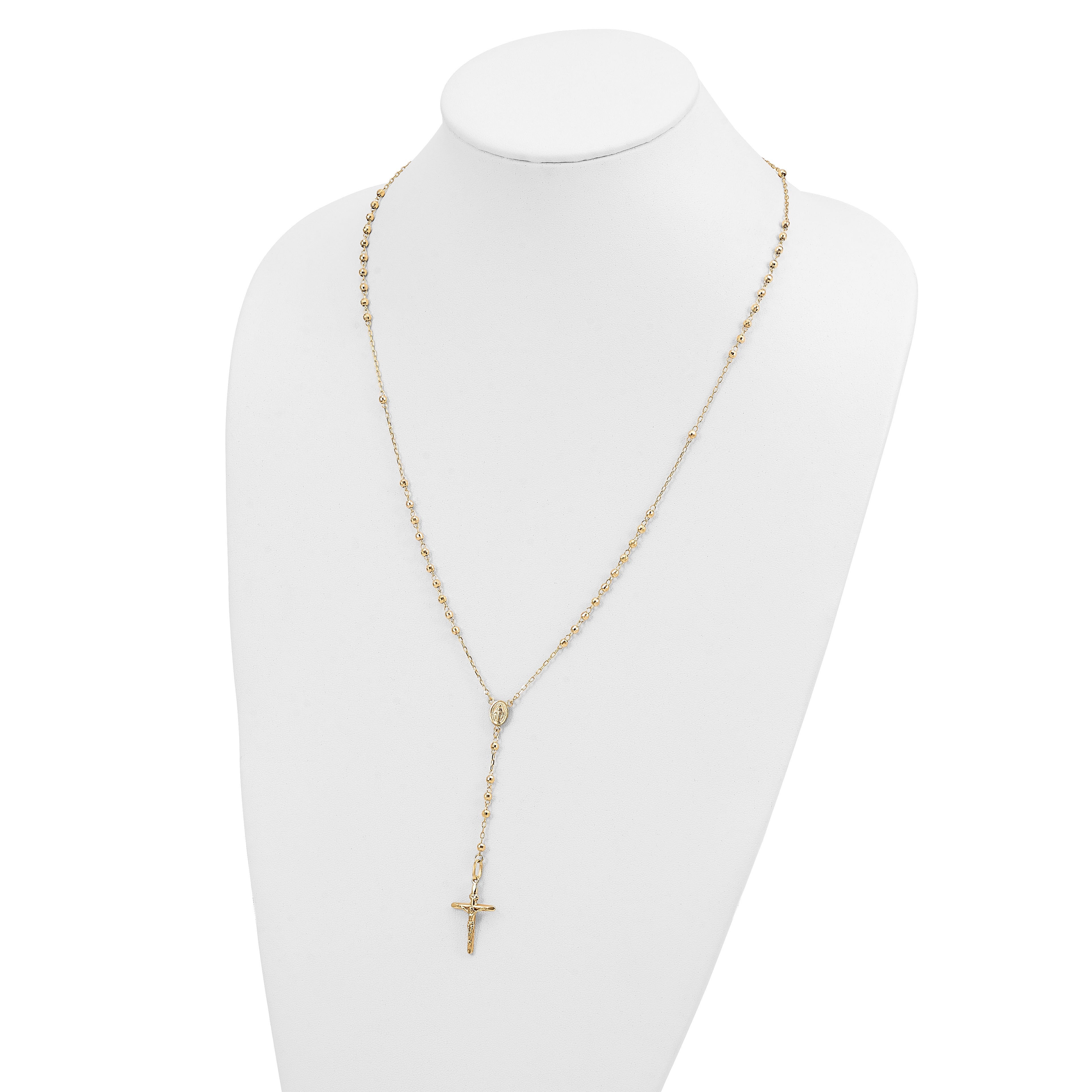 14k Diamond-cut 3mm Beaded Semi-solid Rosary Necklace