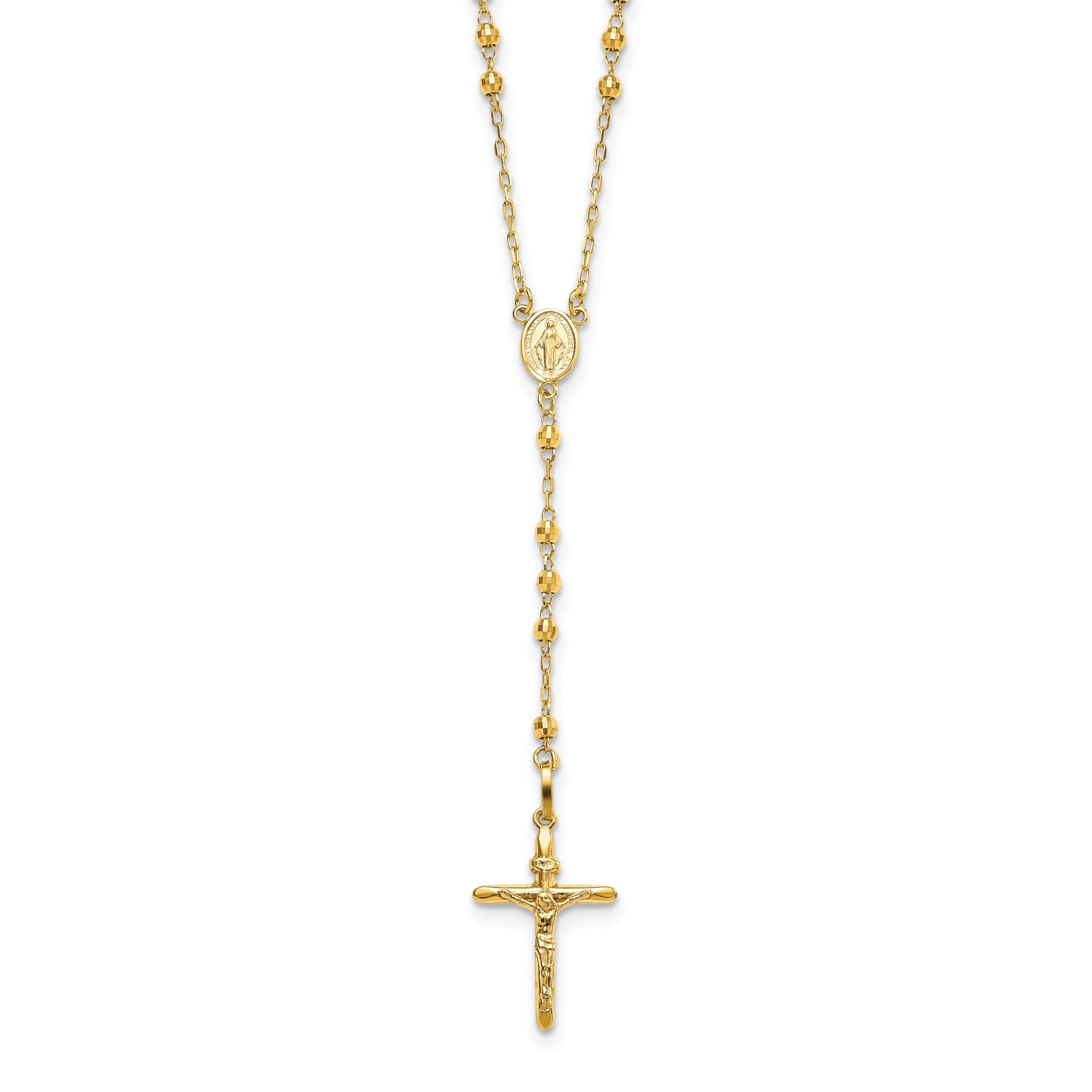 14k Diamond-cut 3mm Beaded Semi-solid Rosary Necklace Main image