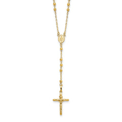 14k Diamond-cut 3mm Beaded Semi-solid Rosary Necklace