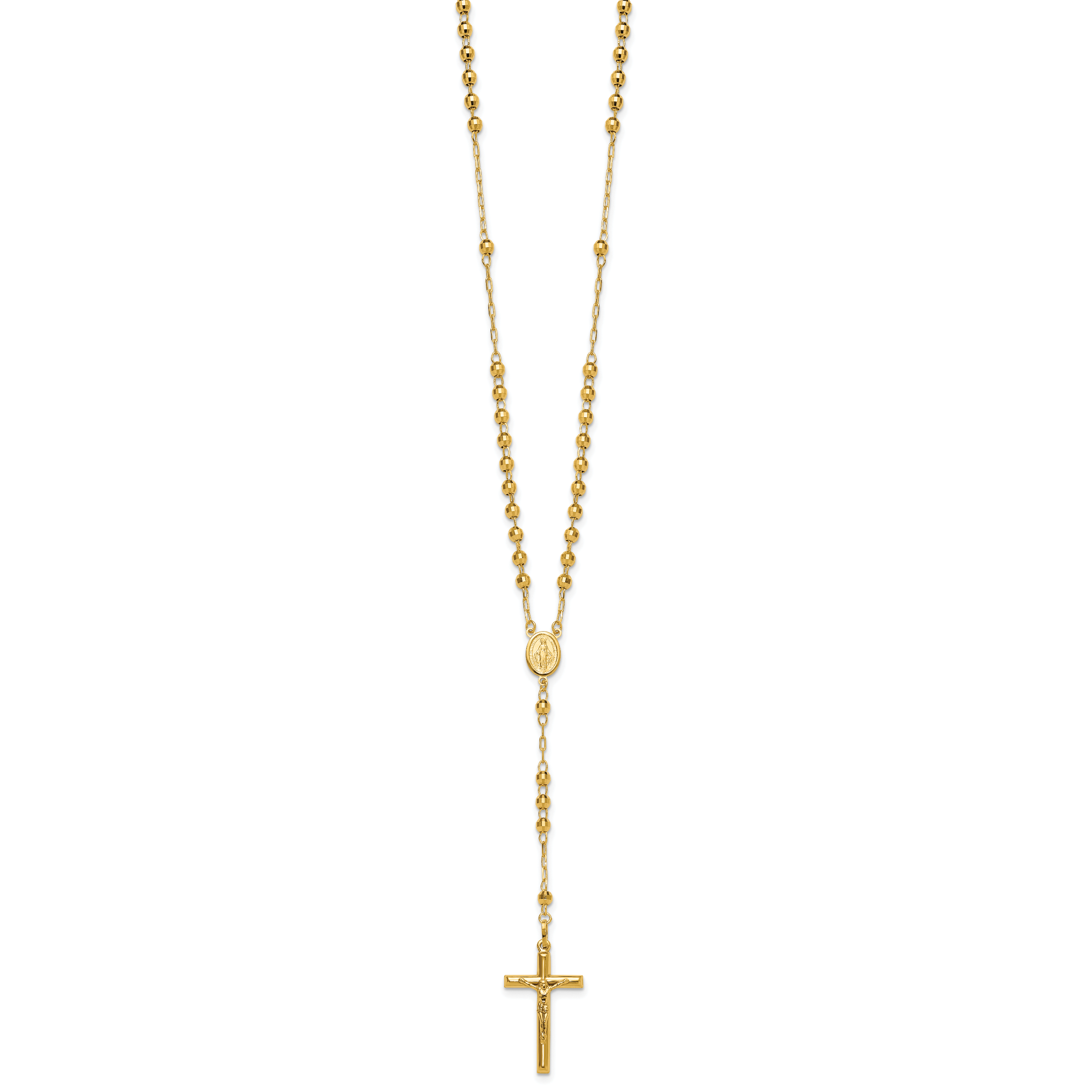 14K Gold Unisex Diamond-Cut Beaded Rosary Necklace 24-Inch Secondary image