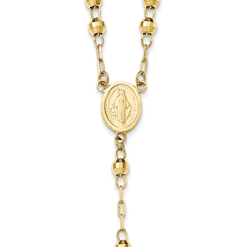 14K Gold Unisex Diamond-Cut Beaded Rosary Necklace 24-Inch - 24