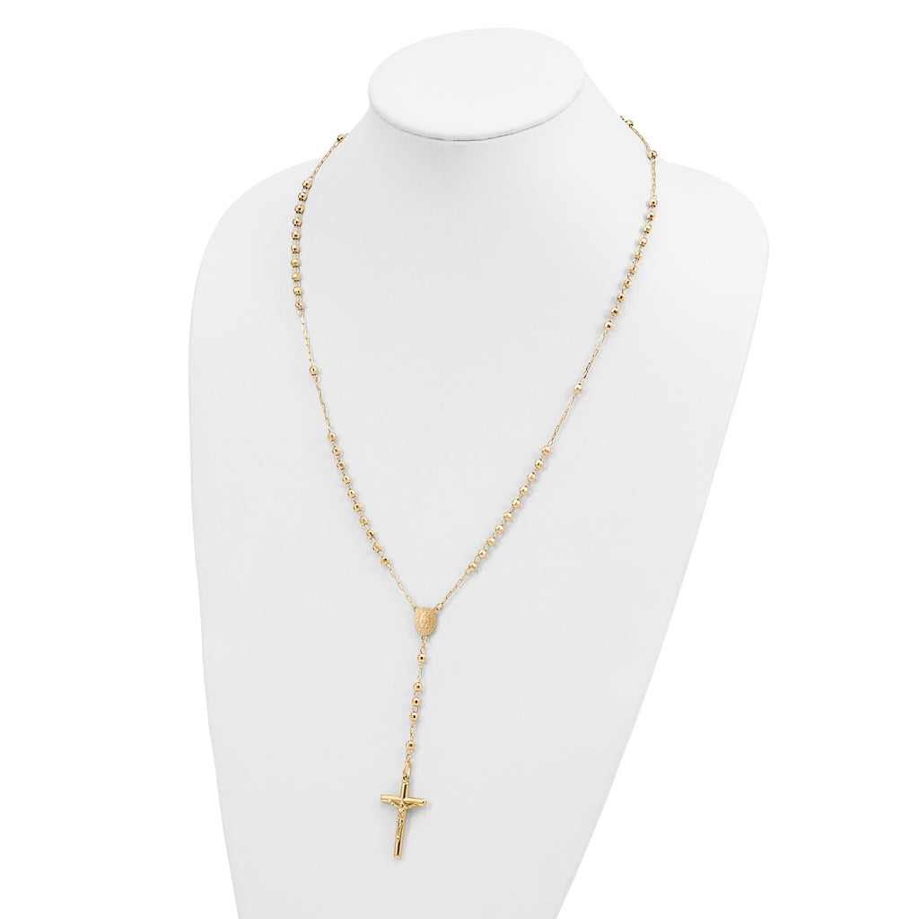 14K Gold Unisex Diamond-Cut Beaded Rosary Necklace 24-Inch