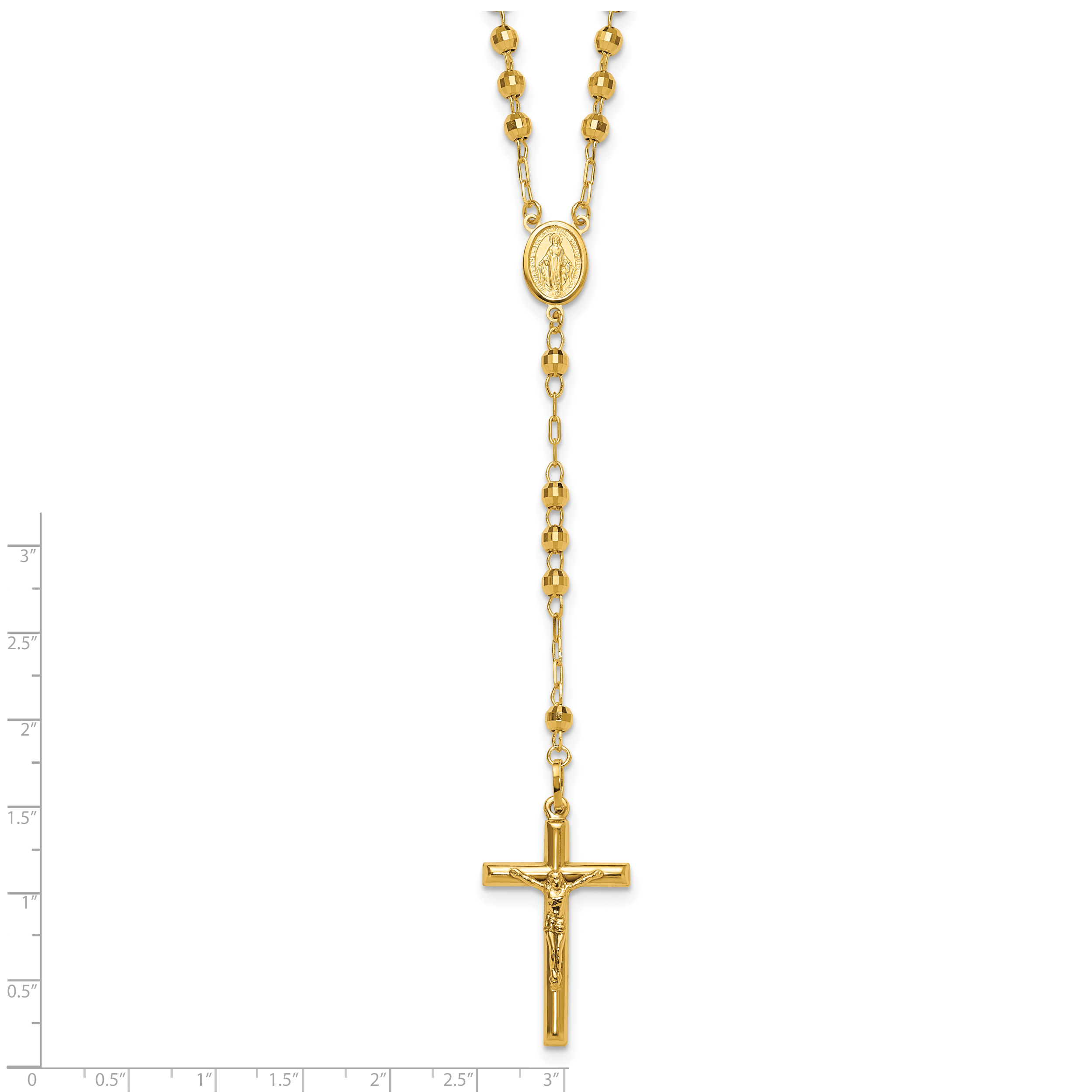 14K Gold Unisex Diamond-Cut Beaded Rosary Necklace 24-Inch