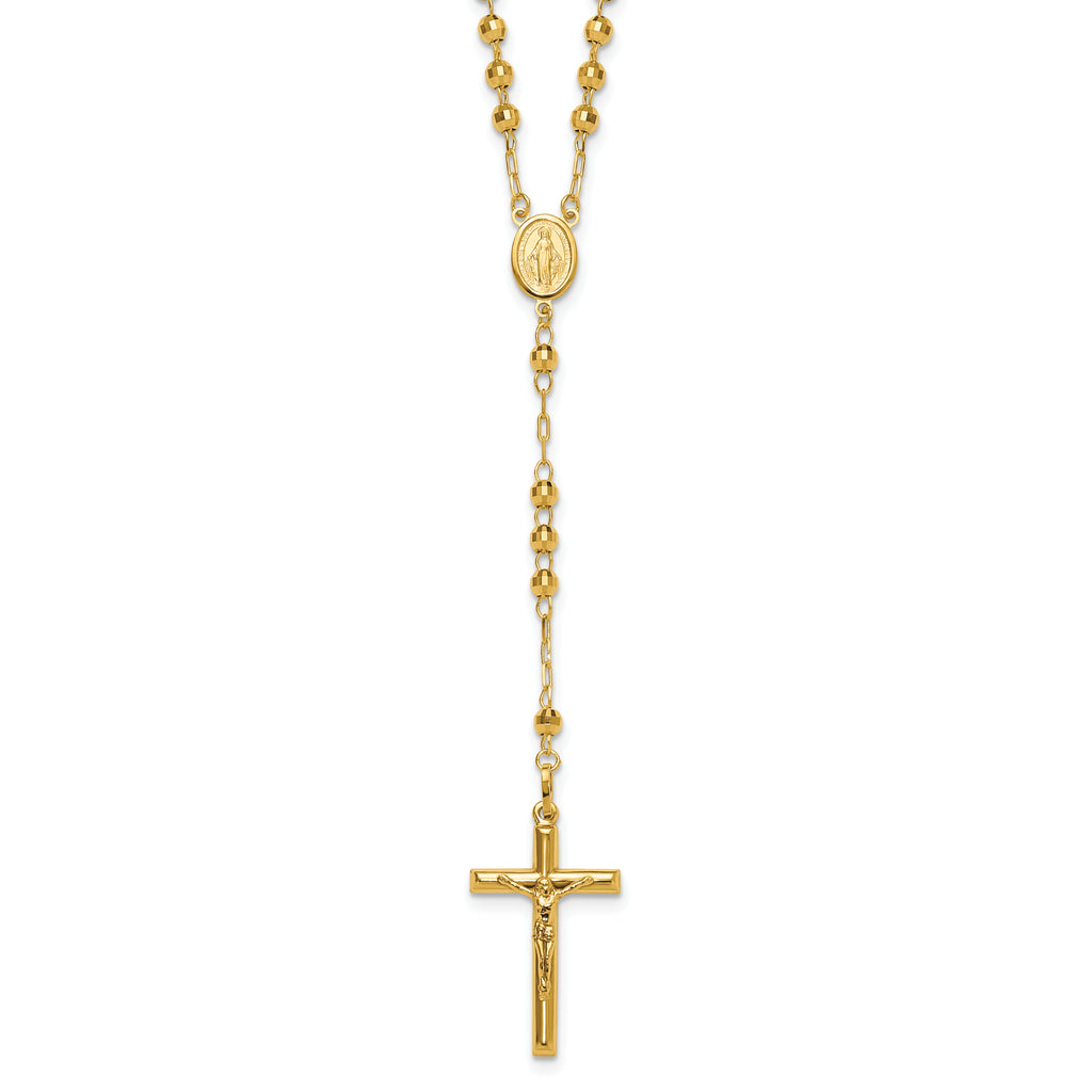 14k Diamond-cut 4mm Beaded Semi-solid Rosary 24 inch Necklace