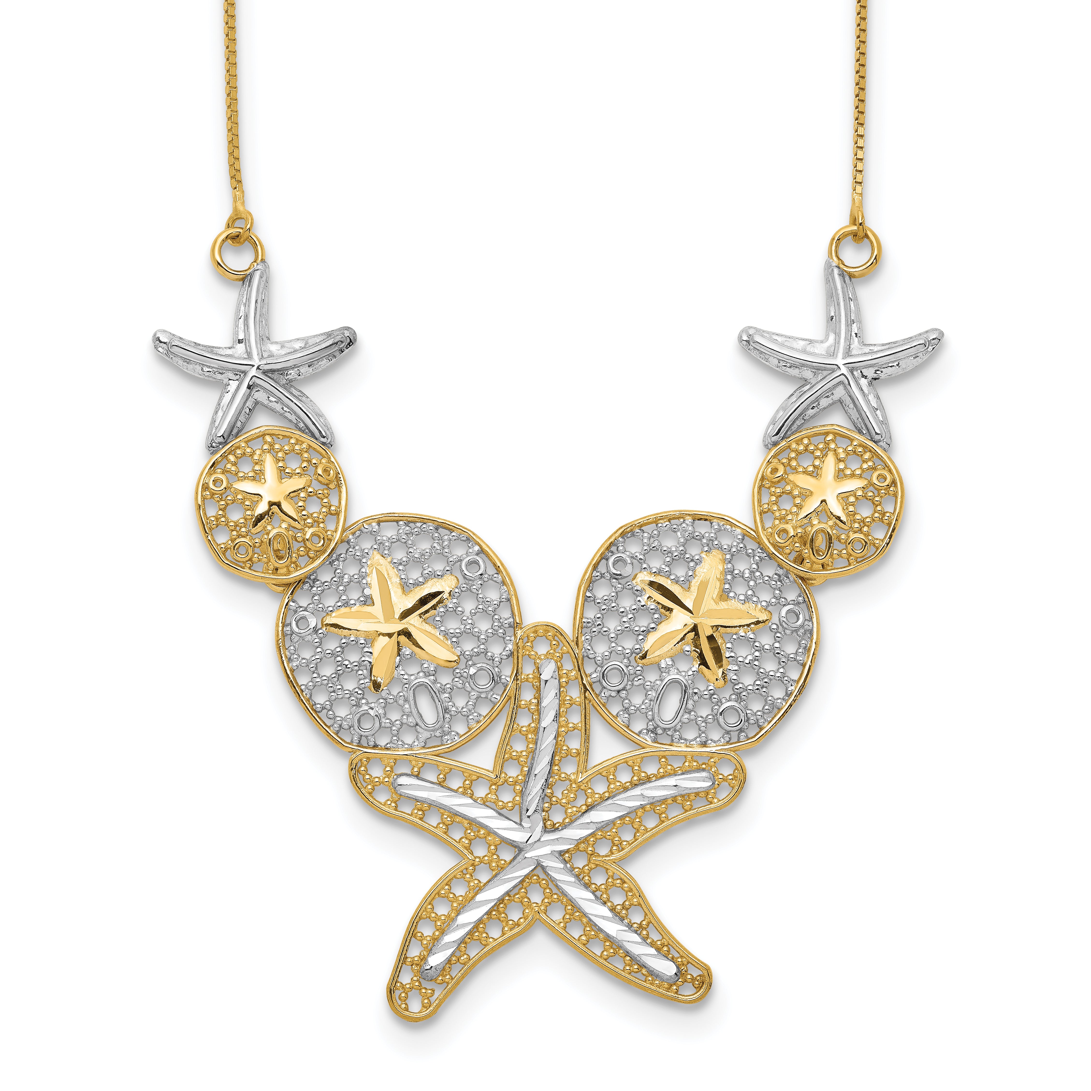 14k & Rhodium Diamond-cut Starfish and Sand Dollar Necklace