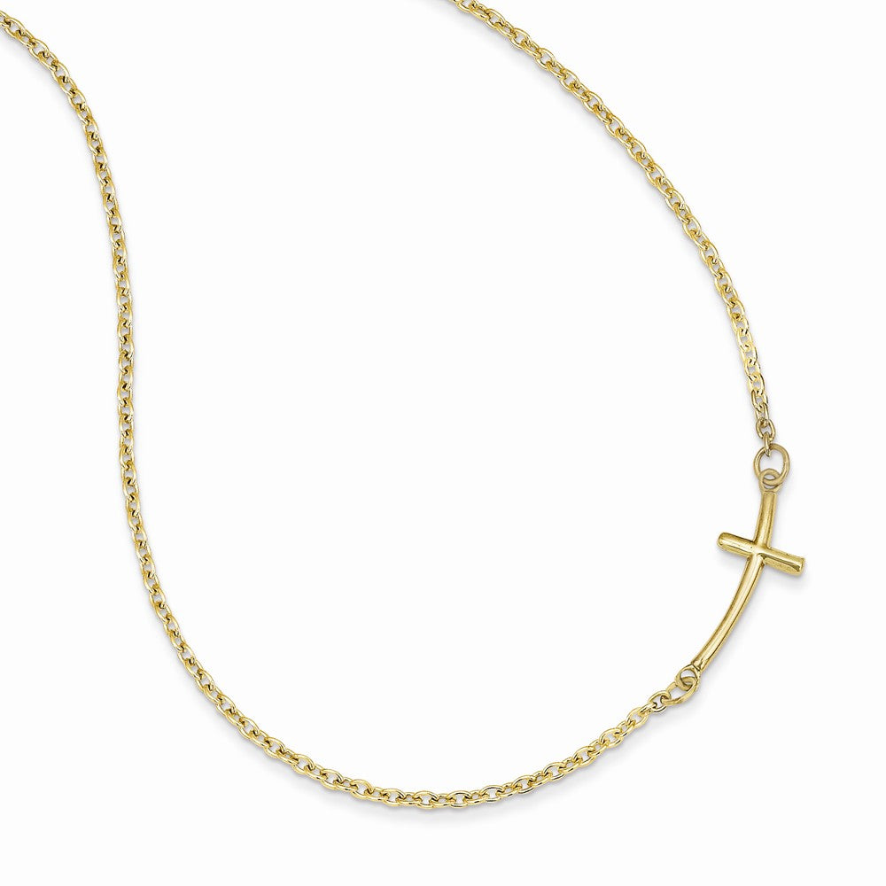 14K Small Sideways Curved Cross Necklace