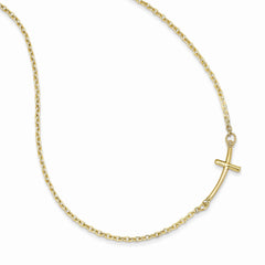 14K Small Sideways Curved Cross Necklace