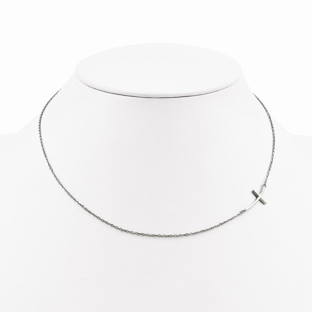 14K White Gold Small Sideways Curved Cross Necklace