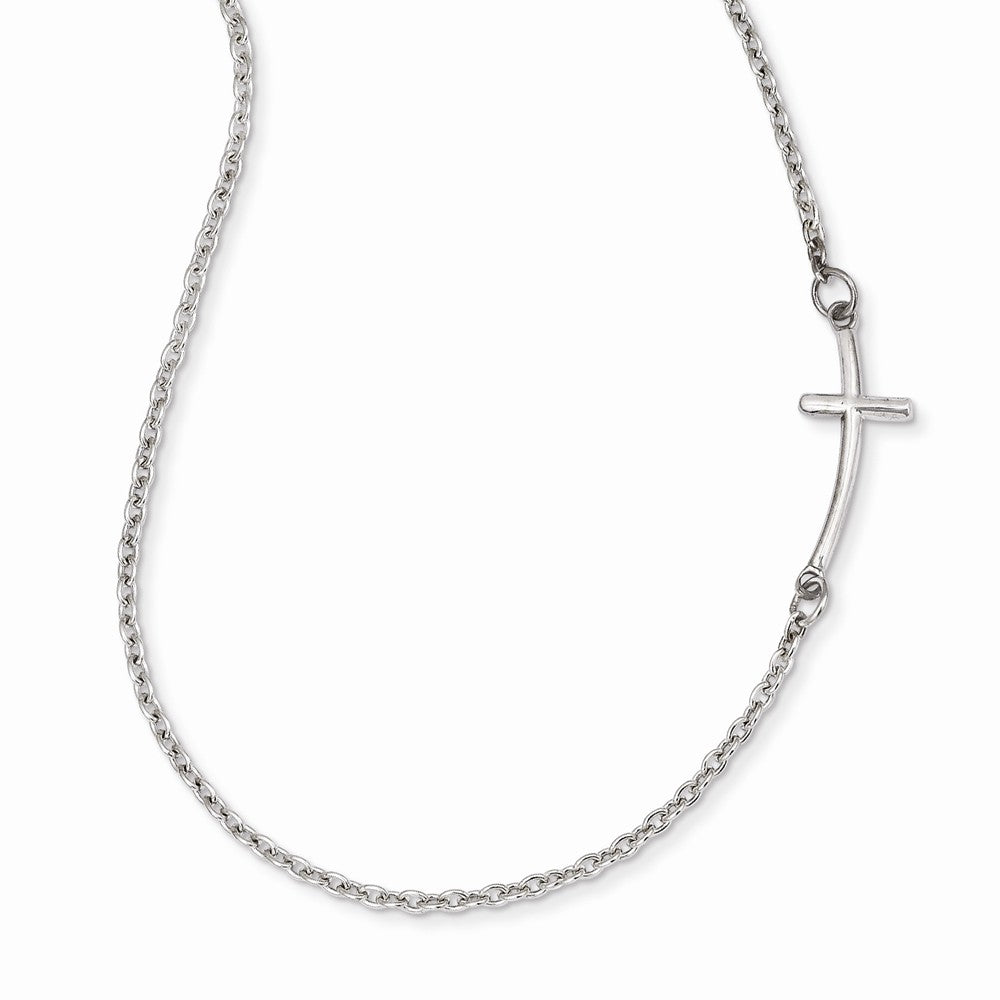 14K White Gold Small Sideways Curved Cross Necklace