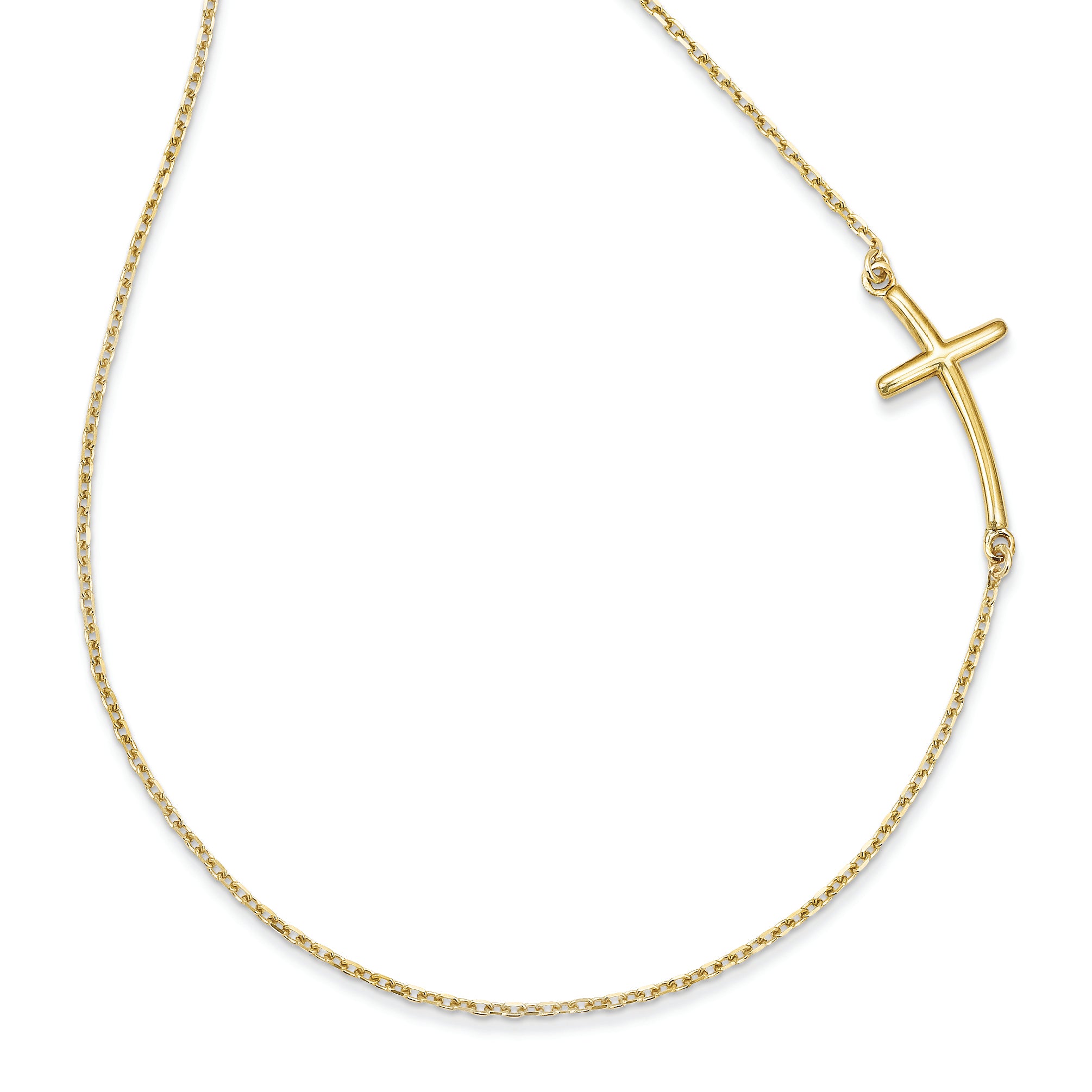 10k Large Sideways Curved Cross Necklace