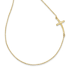 10k Large Sideways Curved Cross Necklace
