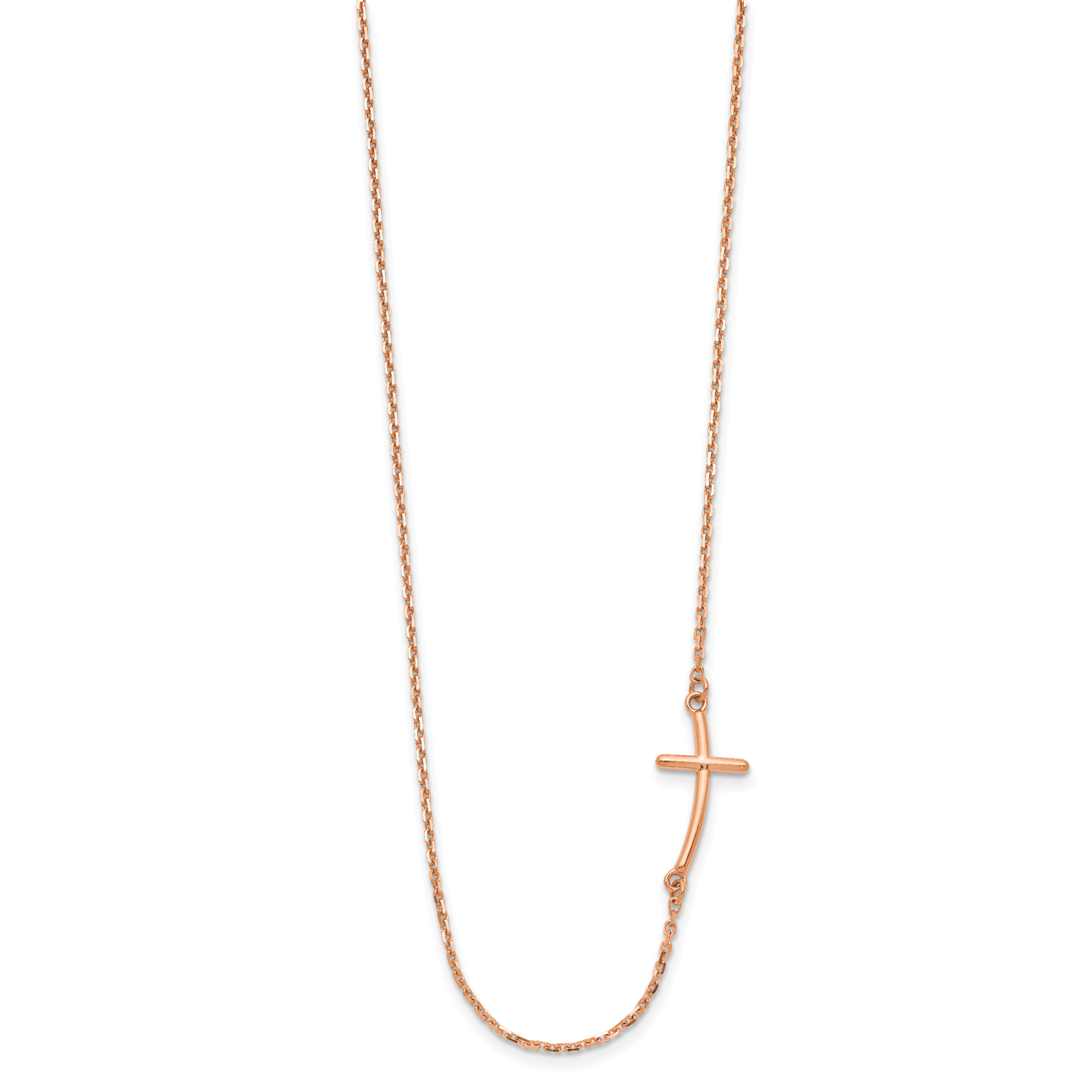 14k Rose Gold Small Sideways Curved Cross Necklace Secondary image