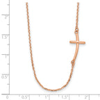 14k Rose Gold Small Sideways Curved Cross Necklace