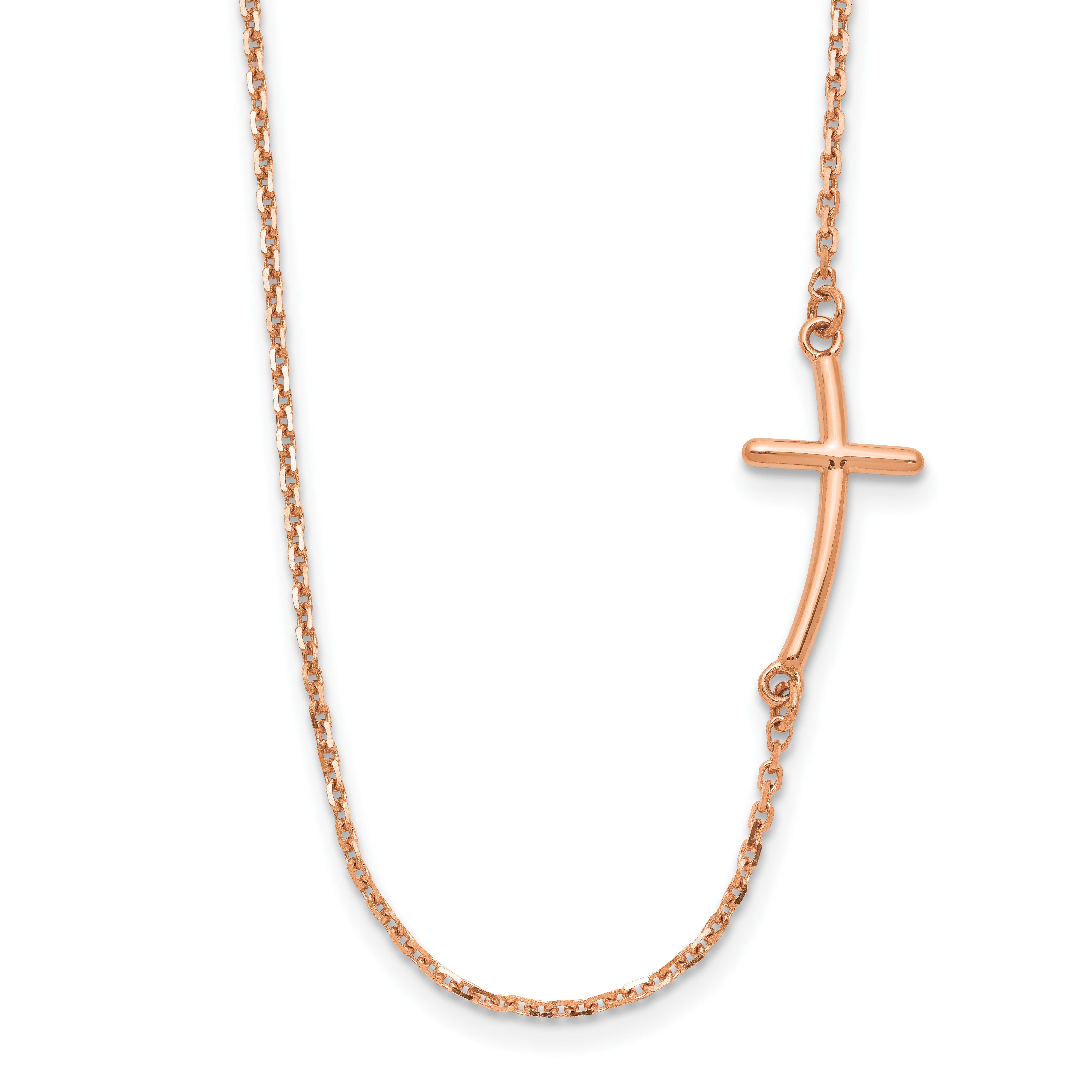 14k Rose Gold Small Sideways Curved Cross Necklace Main image