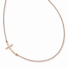14K Rose Gold Small Sideways Curved Cross Necklace