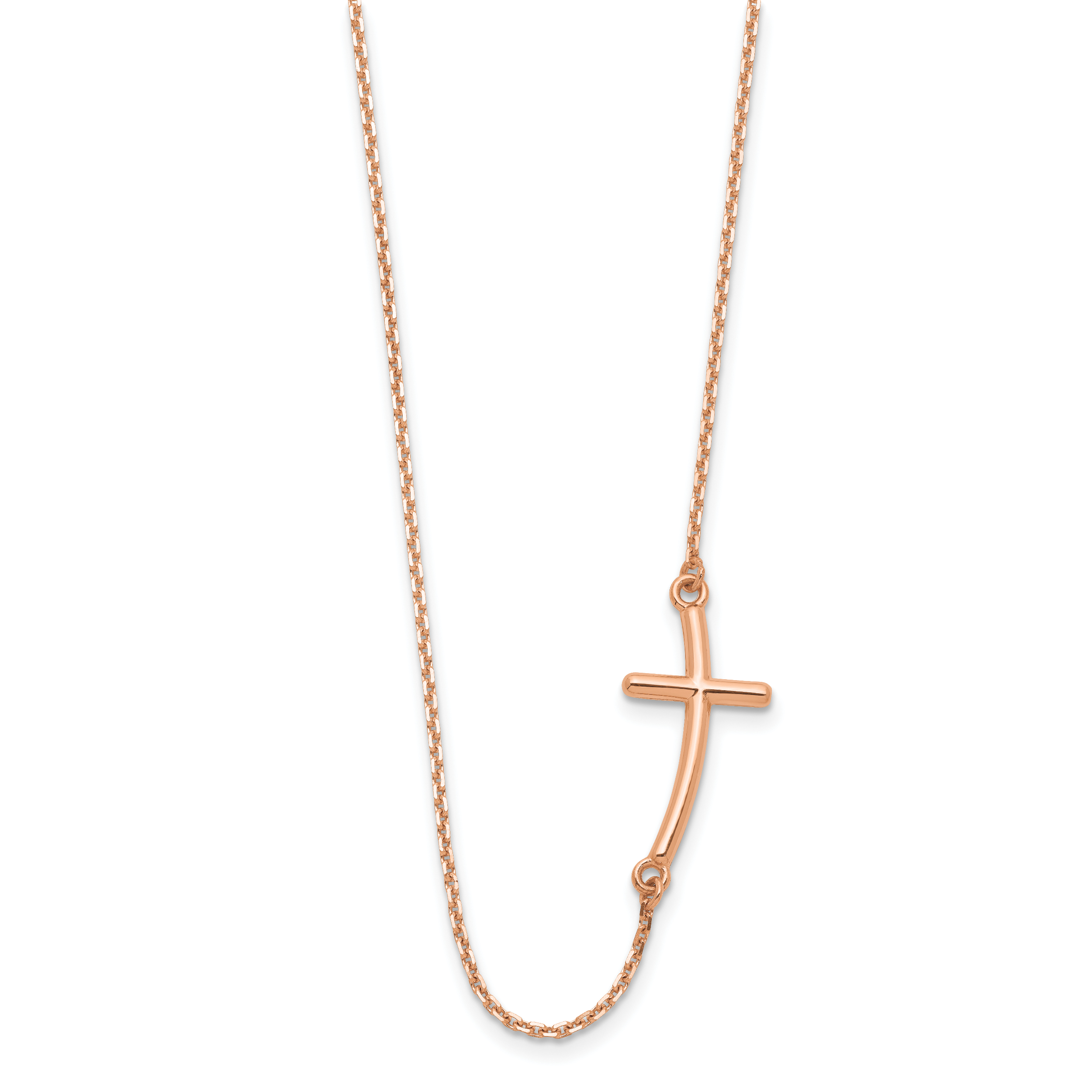 14k Rose Gold Large Sideways Curved Cross Necklace Secondary image