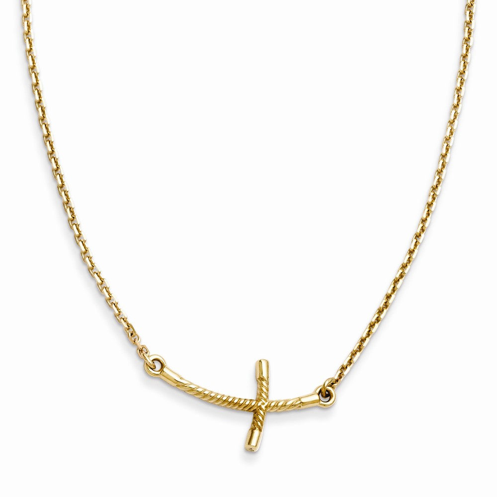 14K Small Sideways Curved Twist Cross Necklace