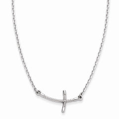 14K White Gold Small Sideways Curved Twist Cross Necklace