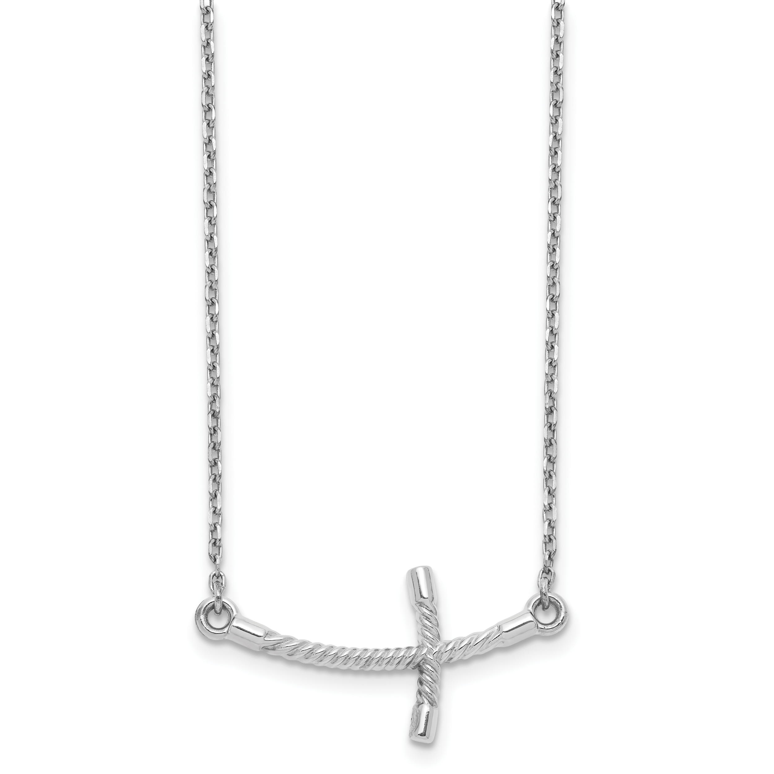 14k White Gold Large Sideways Curved Twist Cross Necklace Secondary image