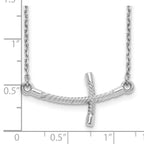 14k White Gold Large Sideways Curved Twist Cross Necklace