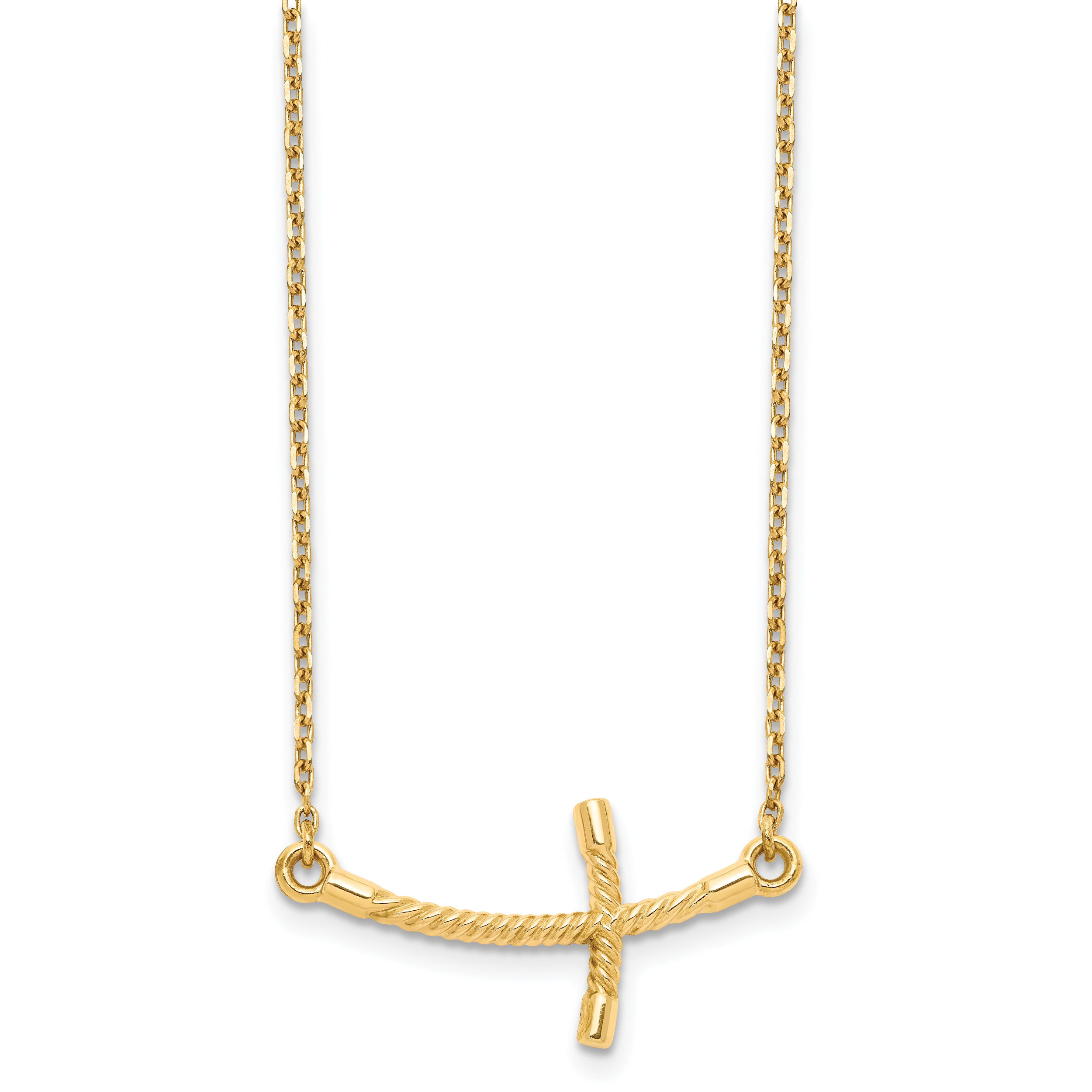 14k Large Sideways Curved Twist Cross Necklace Secondary image