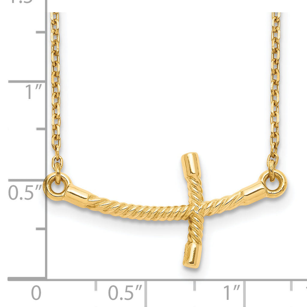 14k Large Sideways Curved Twist Cross Necklace