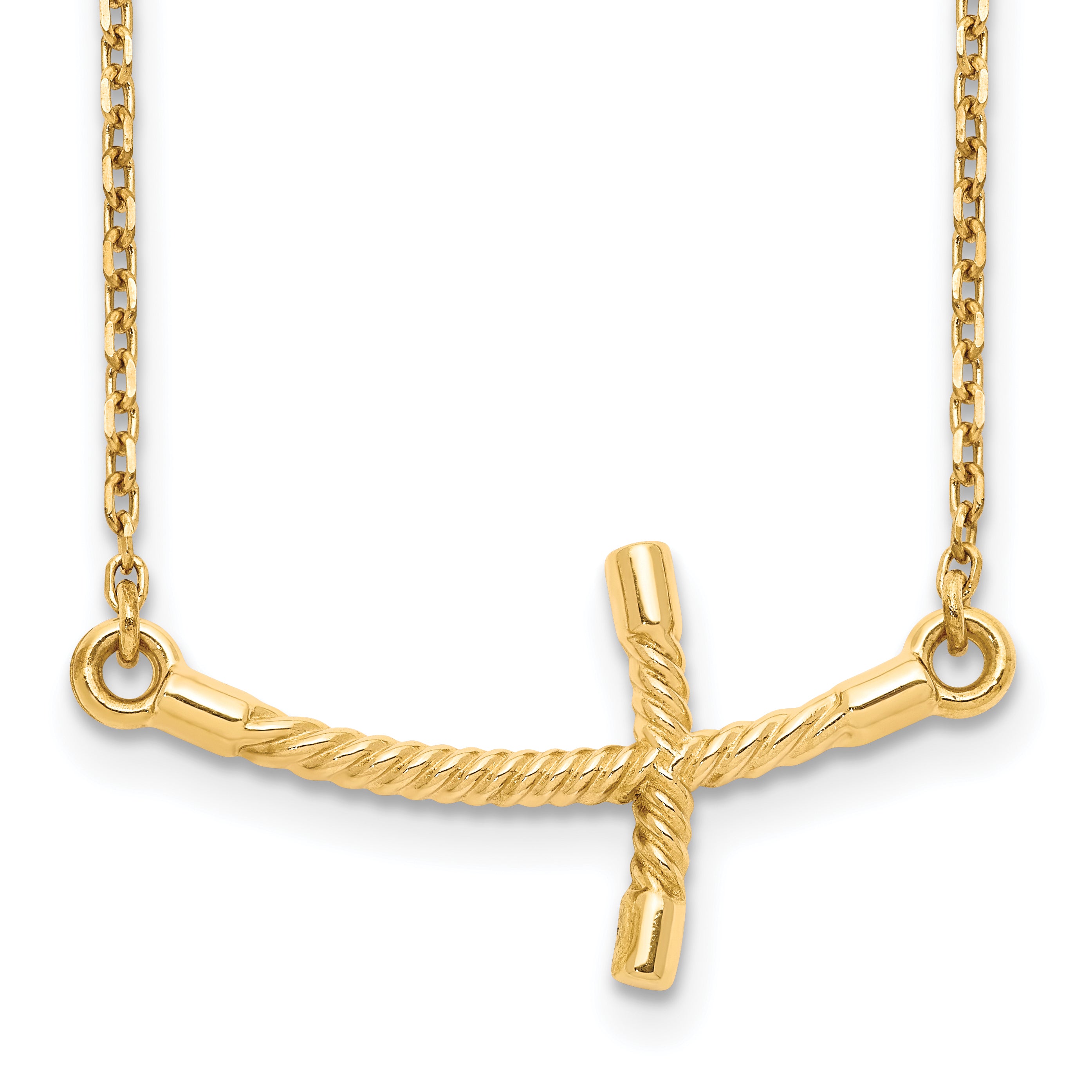 14k Large Sideways Curved Twist Cross Necklace Main image