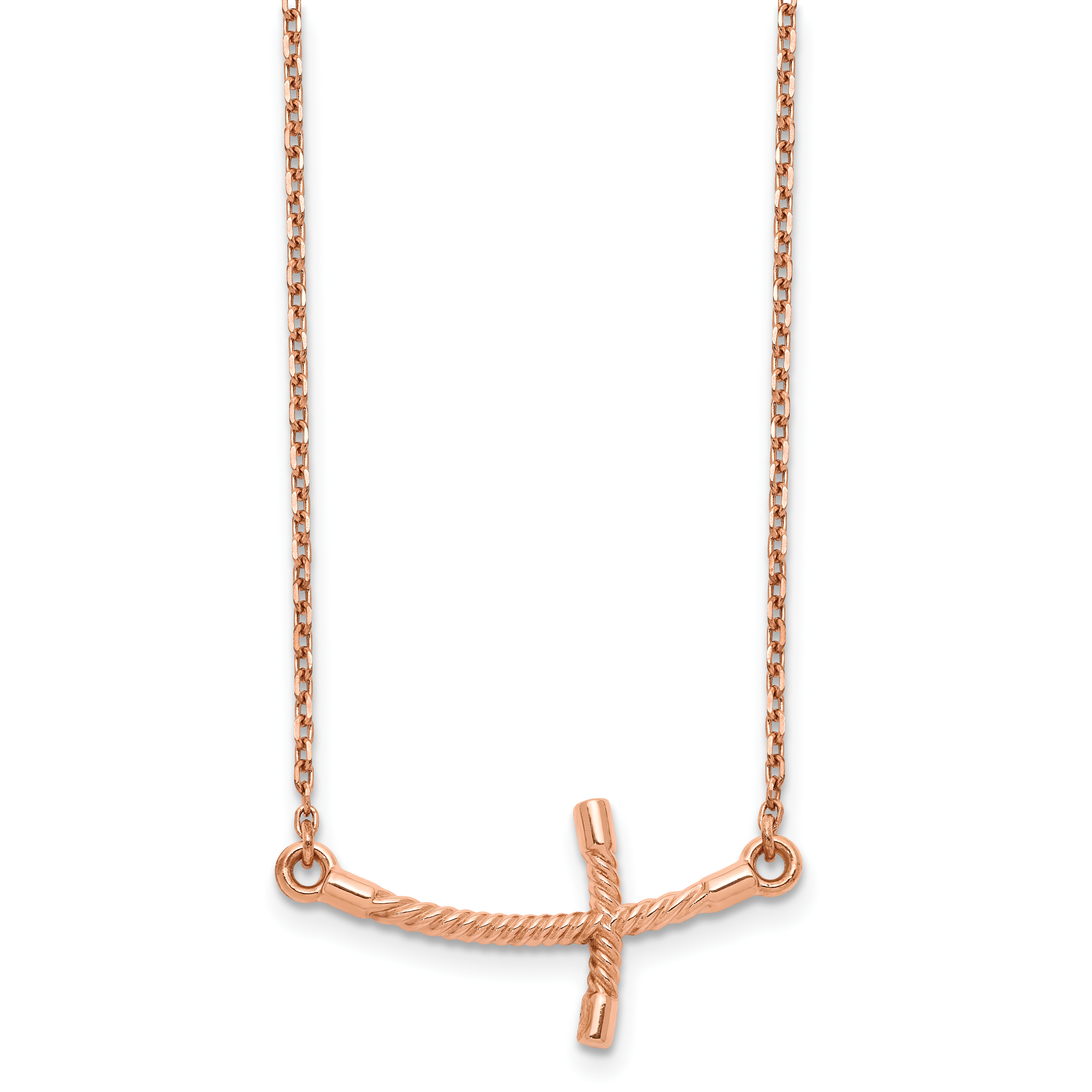 14k Rose Gold Large Sideways Curved Twist Cross Necklace Secondary image