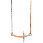 14k Rose Gold Large Sideways Curved Twist Cross Necklace