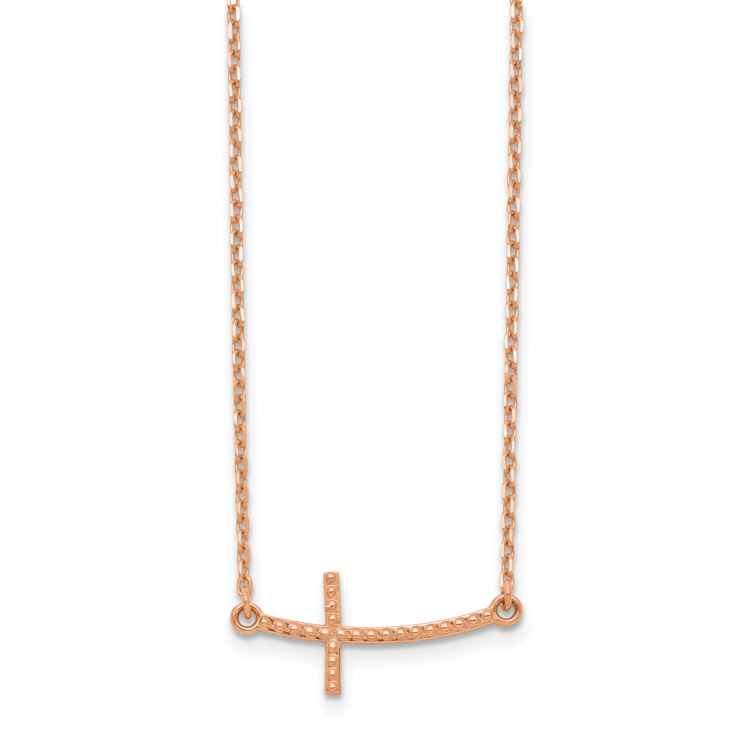 14k Rose Gold Sideways Curved Textured Cross Necklace Secondary image