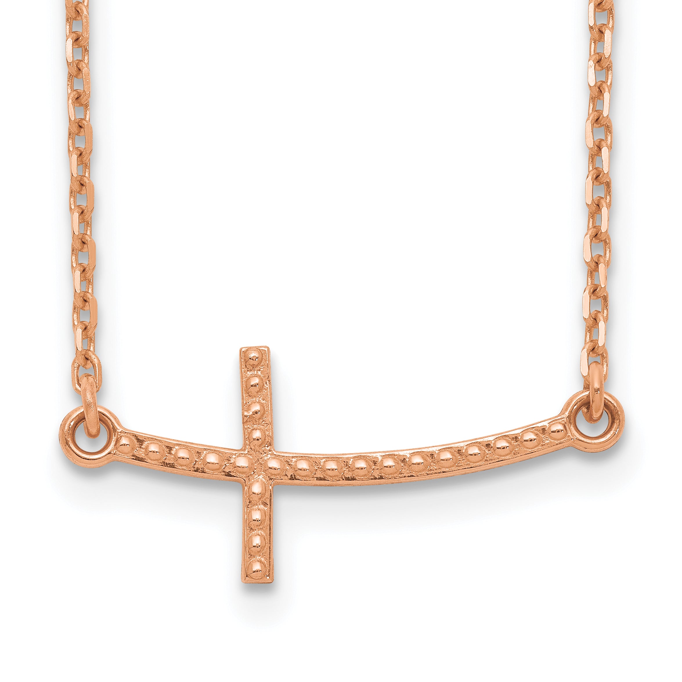 14k Rose Gold Sideways Curved Textured Cross Necklace Main image